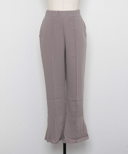 とろみ素材ポケットパール裾バックプリーツパンツ