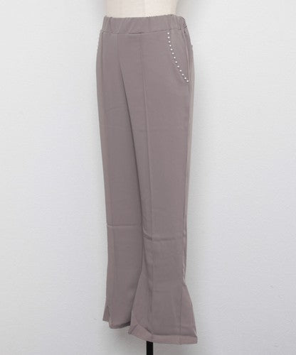 とろみ素材ポケットパール裾バックプリーツパンツ