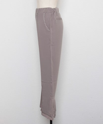 とろみ素材ポケットパール裾バックプリーツパンツ