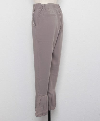 とろみ素材ポケットパール裾バックプリーツパンツ