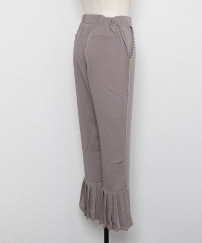 とろみ素材ポケットパール裾バックプリーツパンツ