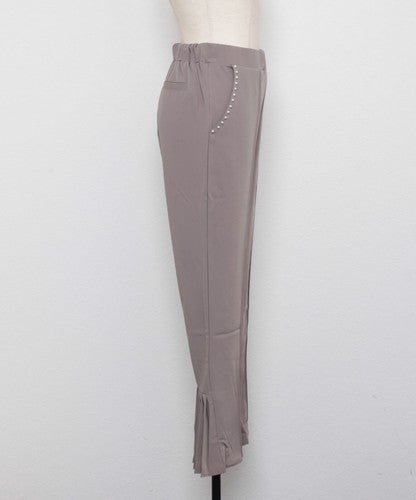 とろみ素材ポケットパール裾バックプリーツパンツ