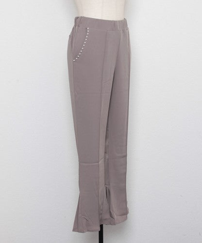 とろみ素材ポケットパール裾バックプリーツパンツ
