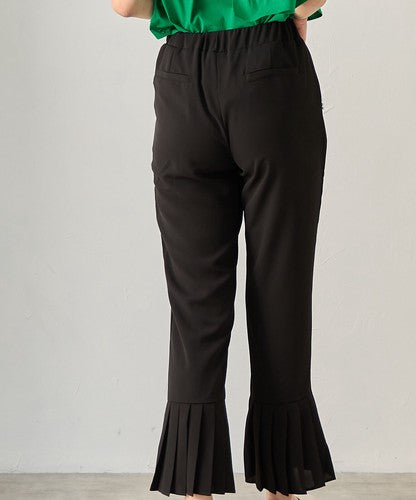 とろみ素材ポケットパール裾バックプリーツパンツ