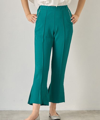 とろみ素材ポケットパール裾バックプリーツパンツ