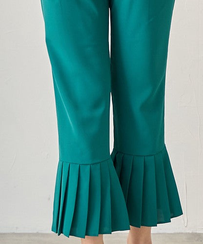 とろみ素材ポケットパール裾バックプリーツパンツ