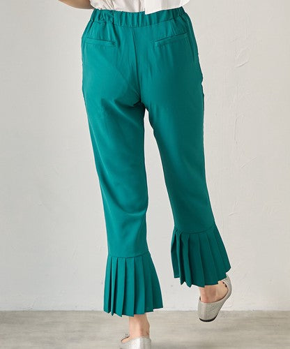 とろみ素材ポケットパール裾バックプリーツパンツ