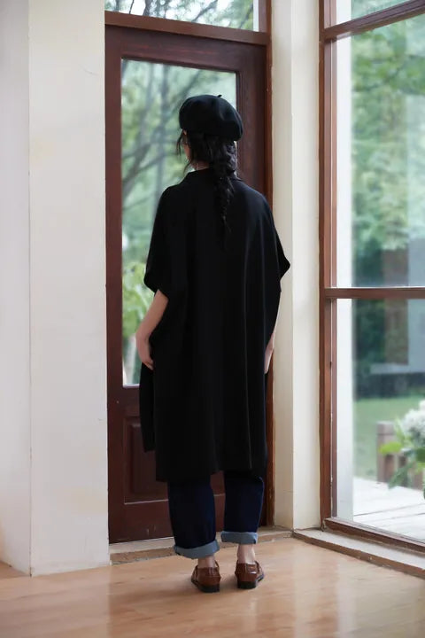 ルーズフィットスキッパーカラーチュニックトップ