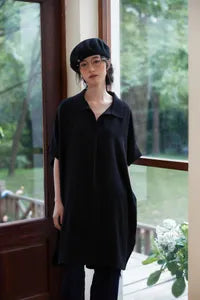 ルーズフィットスキッパーカラーチュニックトップ